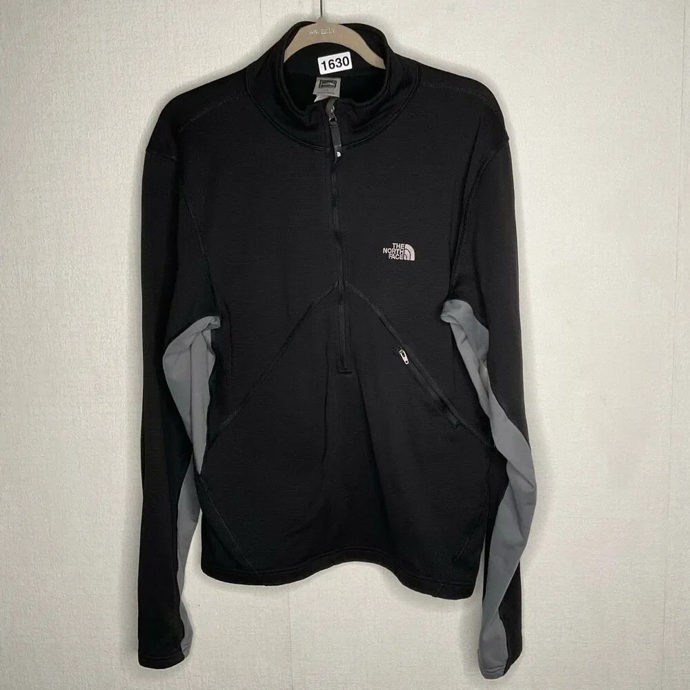 The North Face Base Layer Shirt 1/2‎ Zip Sweatshirt Black/Gray Thumb Holes Hike